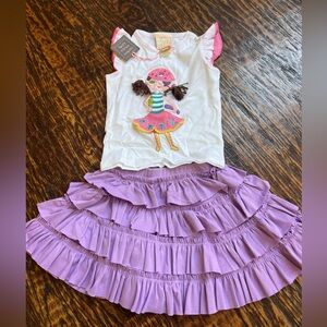 NWT Lemon Loves Lime Appliqué Girl Pirate Tee and Matching Ruffle Sk…